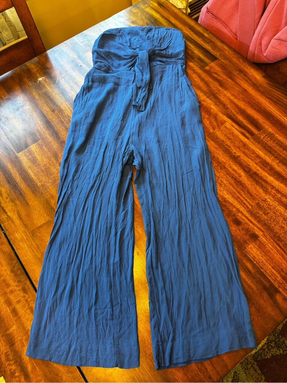Abercrombie & Fitch Blue Smocked Strapless Jumpsuit small pockets